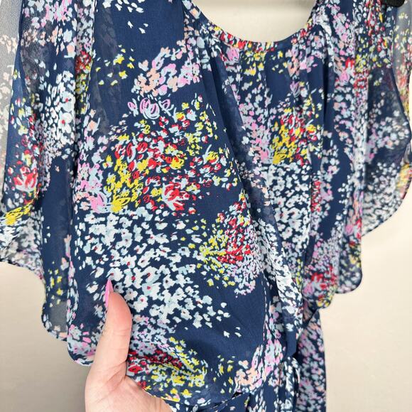 ModCloth Fiore Your Entertainment Flora Navy Blue Floral Cold Shoulder Dress Lg - Picture 5 of 16